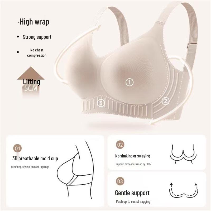 Бесшовный бюстгальтер с подъемом и поддержкой: Полное покрытие, Летний тонкий, Предотвращающий провисание, Формирующий для большой груди