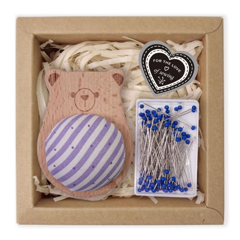 Wood Pin Cushion with 100Pcs Sewing Pin for Dressmaking Needlework Sewing 38mm Quilting Positioning Pin with Pin Holder