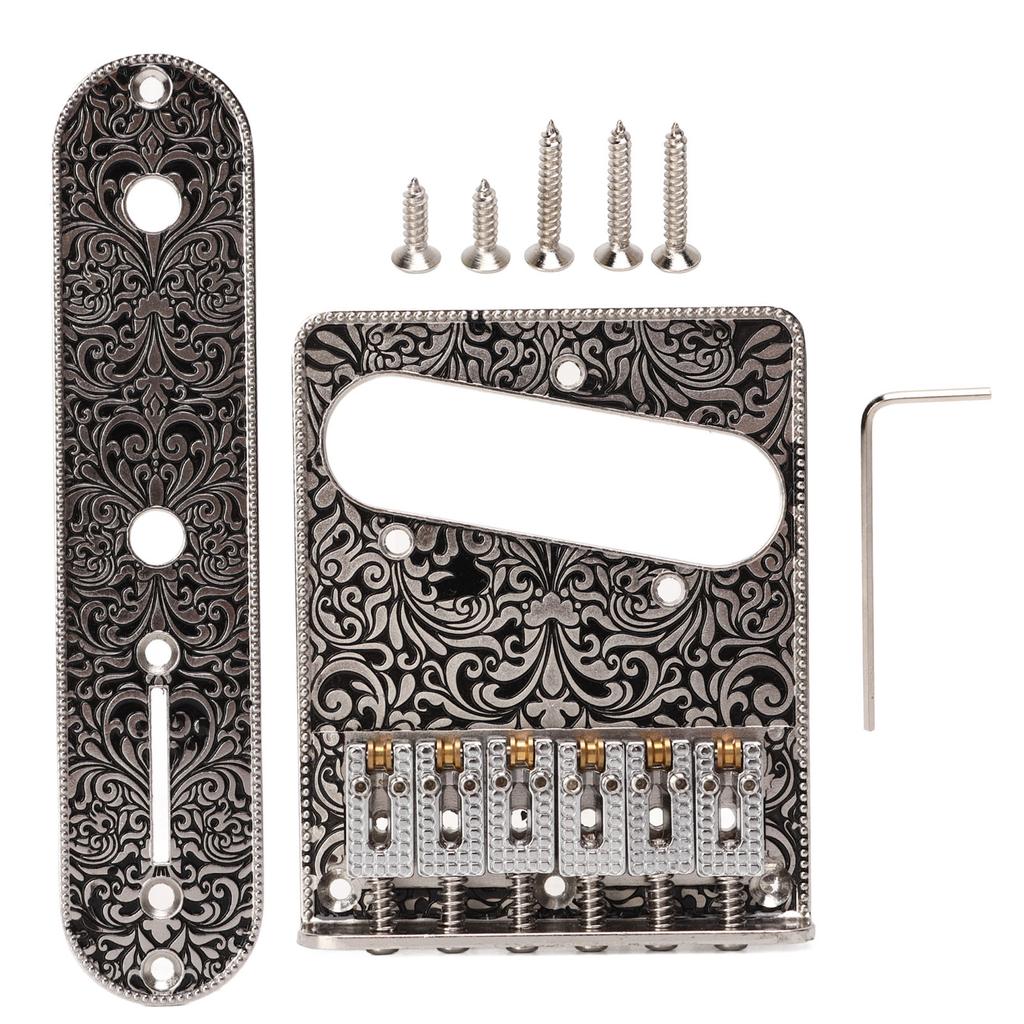 6 Saddles Bridge Replacement Metal Bridge with Plate Spanner Screws Set for Electric Guitar