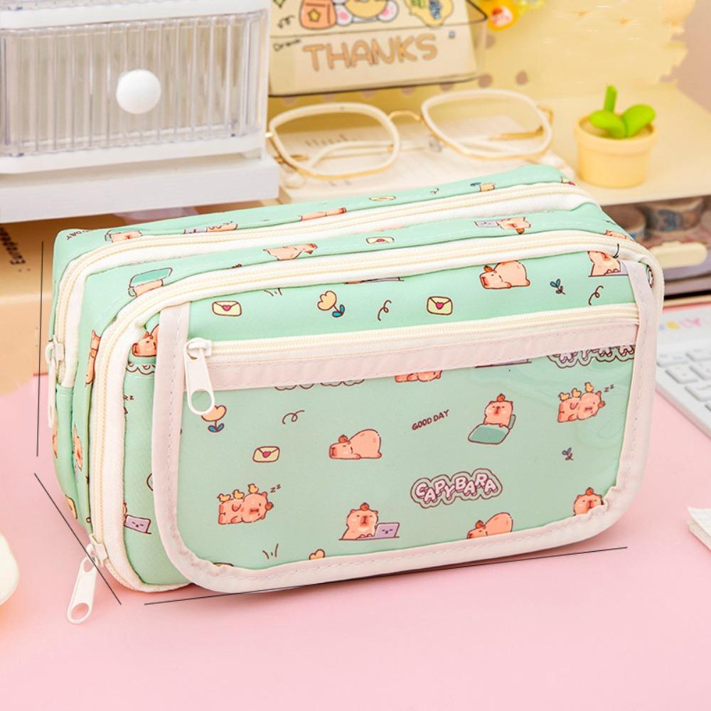 Canvas Cartoon Pencil Cases Large Capacity Stationery Bag Portable Capybara Pen Bag  Students Gift