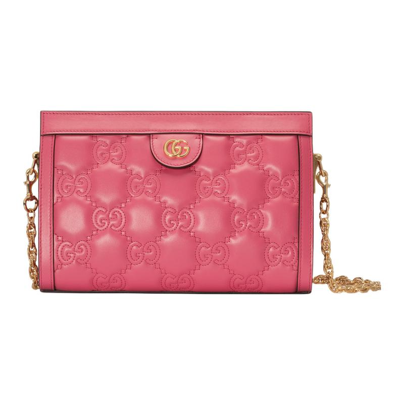 Gucci GG Matelassé Gold Logo Chain Canvas Double Shoulder Strap Leather Chain Bag Underarm Bag Shoulder Bag Handbag Women's Pink