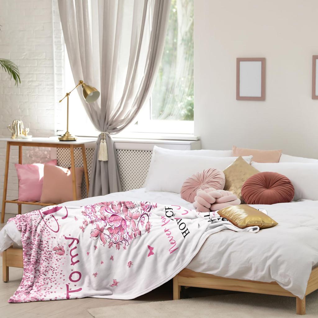 Pink Love Tree Pattern Blanket Flannel Soft Comfortable Home Blanket Blanket Daughter Birthday Gift