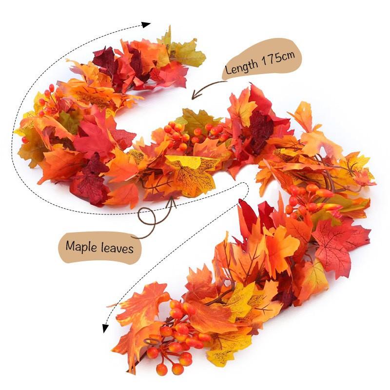 Artificial Maple Leaf Vine Fall Decor Black Leaves Harvest Season Home Decoration Silk Floral Garland