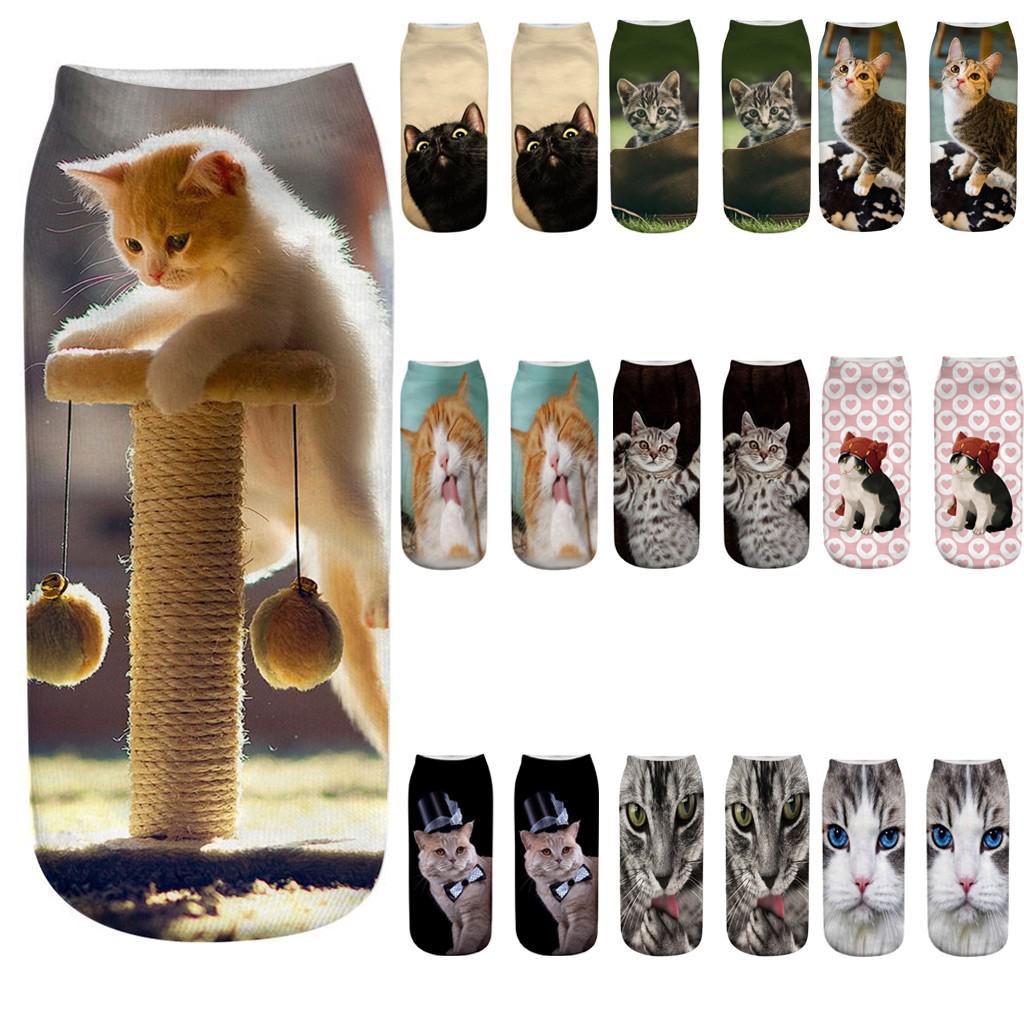 Women 3D Novelty Crazy Funny Cat Socks Cute Colorful Cartoon Low Cut Socks