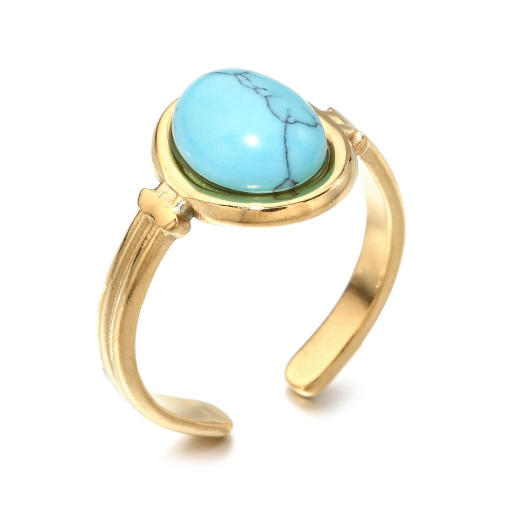 Кольцо с полудрагоценным овальным камнем - модное кольцо из титановой стали, не выцветающее, для женщин