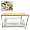 Dorm Room Storage Rack Coffee Maker with Drawer, Two Tier Countertop Organizer, Wood Top And Metal Basket Holder for Kitchen Office Break Counter