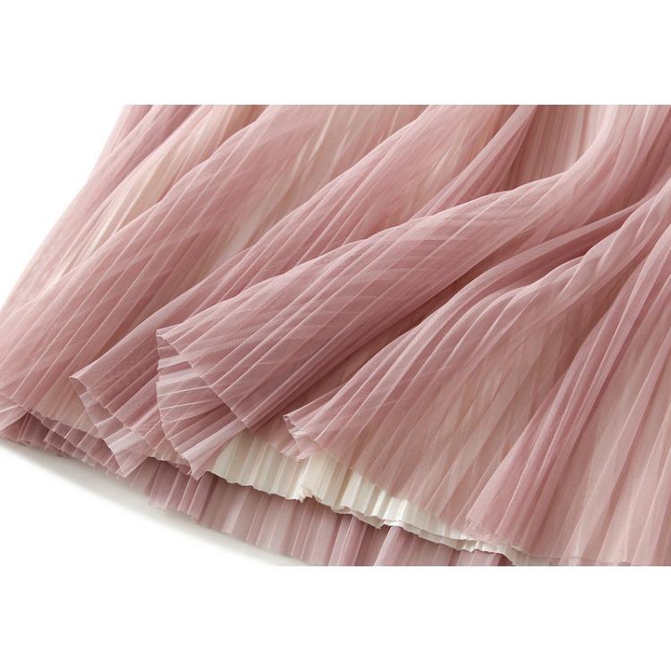 Spring and Summer Women's Skirts Elegant Temperament Gradient Color Pleated Half-body Skirt Long Skirt High Waist A-line Skirt