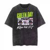 Green Day Band Printed T-Shirt Washed Retro Old Short Sleeve Rock Punk Couple Comfortable Loose Fashion Men's Clothing
