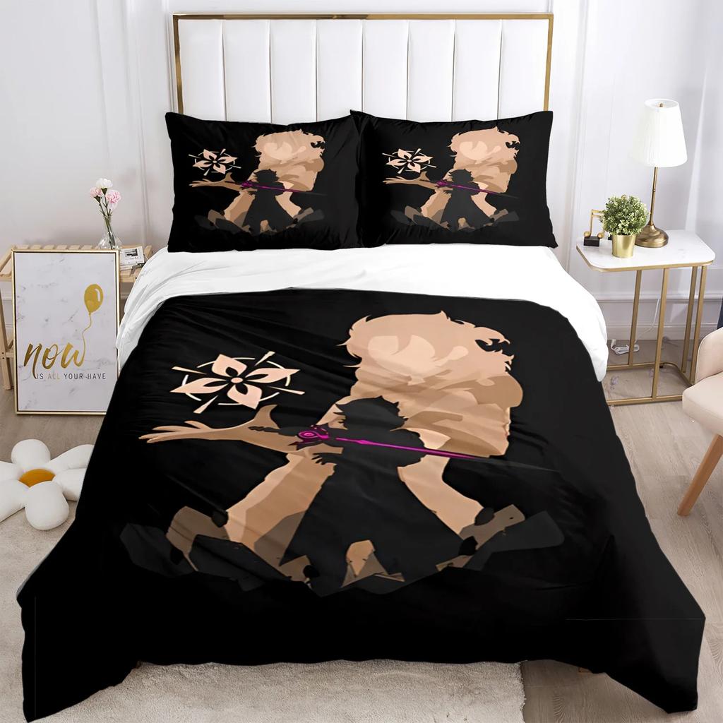 Genshin Impact Print Комплект постельного белья из трех предметов Модные изделия для детей и взрослых для кроватей Пододеяльники Наволочки Комплект постельного белья