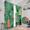 2pcs,2D plane printing Curtain Popular Festive Green Christmas Trees Snowflakes Polyester Woven (without rod) Decorations