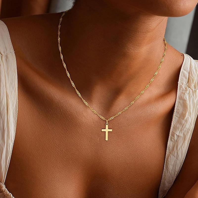 Minimalist Christian For Cross Necklace Women 18K Gold Plated Dainty Religious Jewelry Gift Trendy Non Tarnish Waterproof