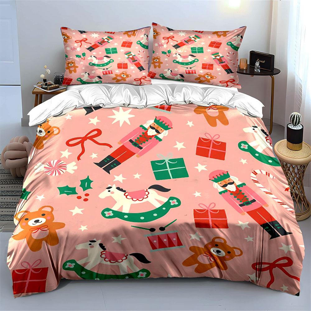 Christmas Nutcracker Pattern Bedding Duvet Cover Set Duvet Cover Pillowcases (1*Duvet Cover 2*Pillowcases, without duvet insert)