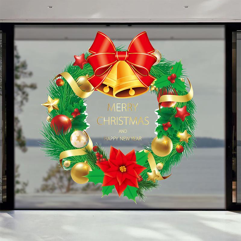 Festive Christmas Wreath Window Stickers,Semi-Matte Finish,For Home,Supermarket,Company,School Party Decorations,Christmas Decor