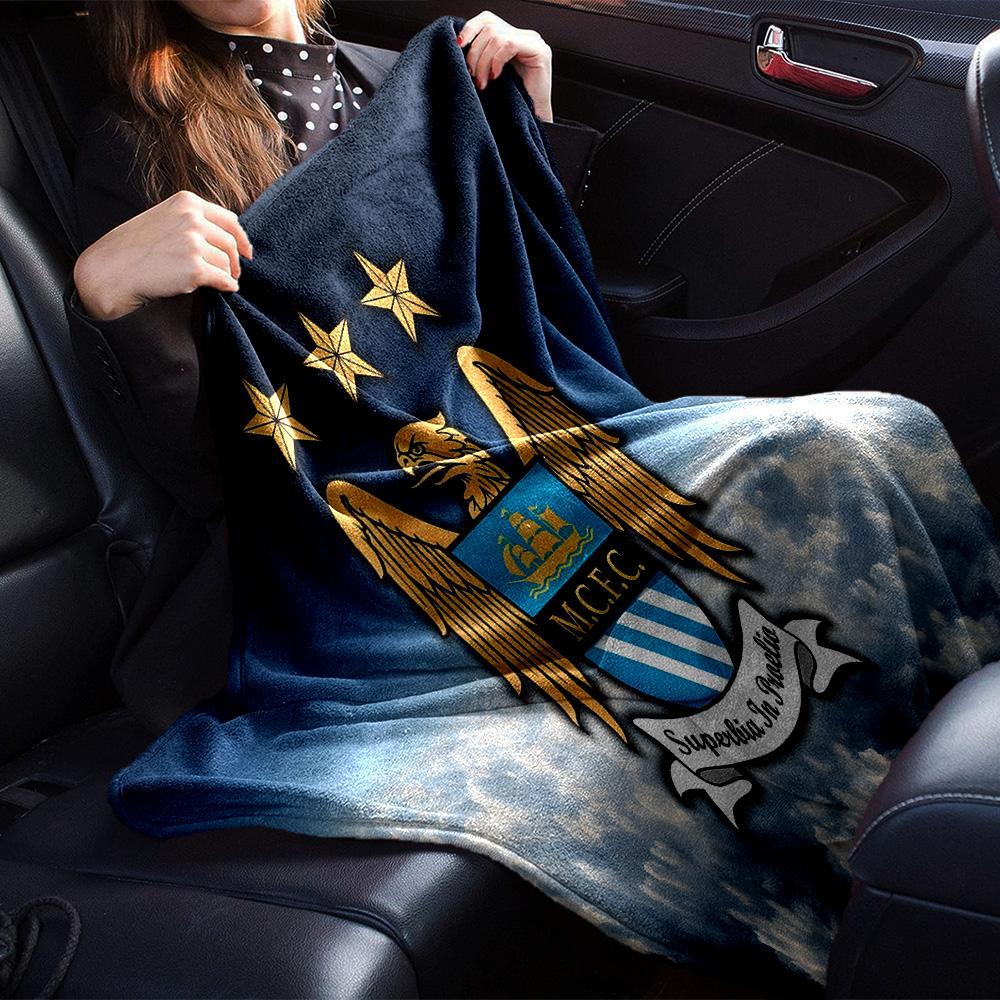 Football Manchester Crest Flannel Blanket, Soft Polyester, Modern Design, All-Season for Camping, Travel, Gifts for holidays or birthdays