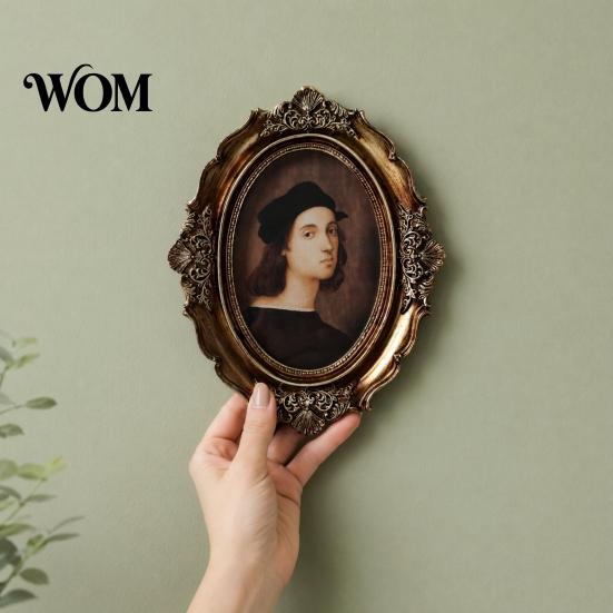 Matte Wood-like Frame Vintage Oval Picture with Embossed Design, Tabletop/Wall Mount Photo Retro for Home, Gallery Wall Decor Style