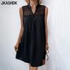 Женская мода лето весна однотонный принт без рукавов с v-образным вырезом свободная талия повседневные платья