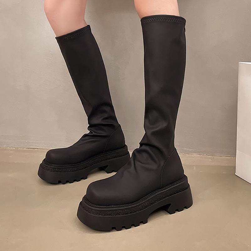Женские сапоги на платформе до колена, новые модные сапоги 2025 года из мягкой кожи, зимние мотоциклетные сапоги, длинные сапоги на толстой подошве