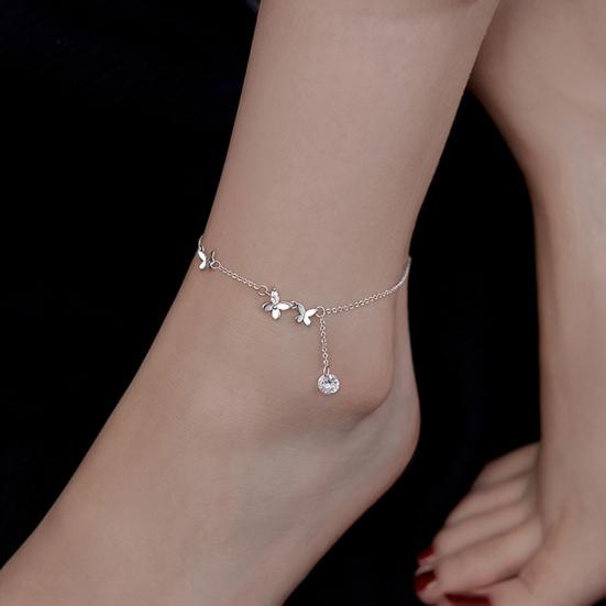 Женский браслет на щиколотку со стразами и бабочкой, регулируемая длина, цепочка с кисточками, полированная медь, леди