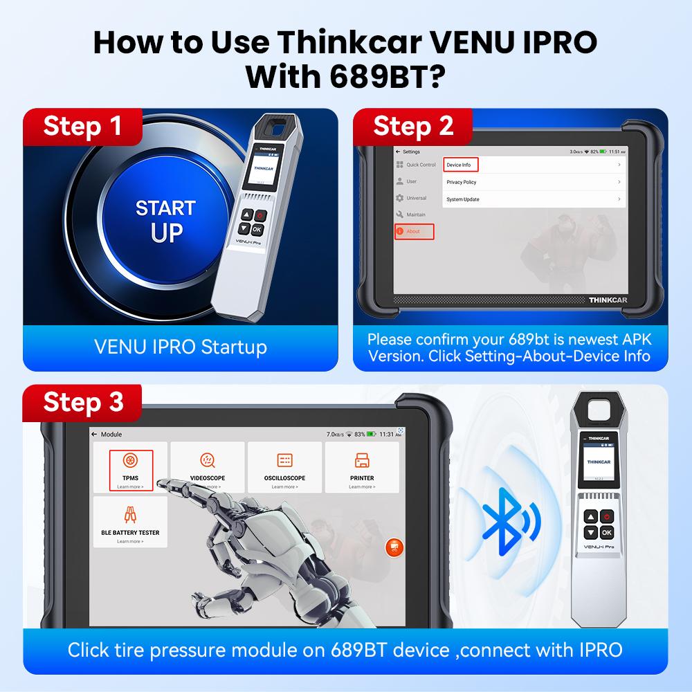 THINKCAR VENU IPRO Инструмент для проверки давления в шинах 315 МГц/433 МГц TPMS Инструмент для ремонта шин Активация датчика Диагностический инструмент для 689BT