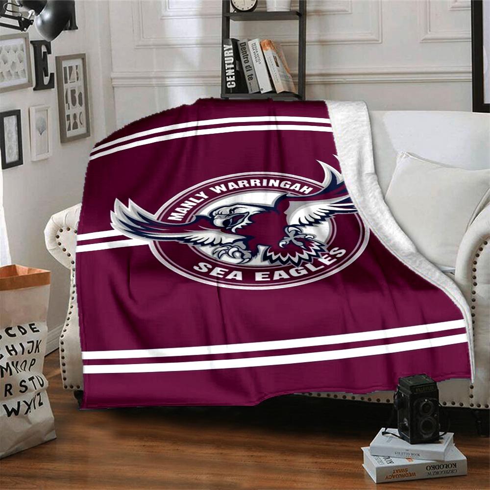 Manly Warringah Sea Eagles Print Flannel Blanket High Quality Warm Comfortable Cover for All Seasons Perfect for Gifts Home Decor