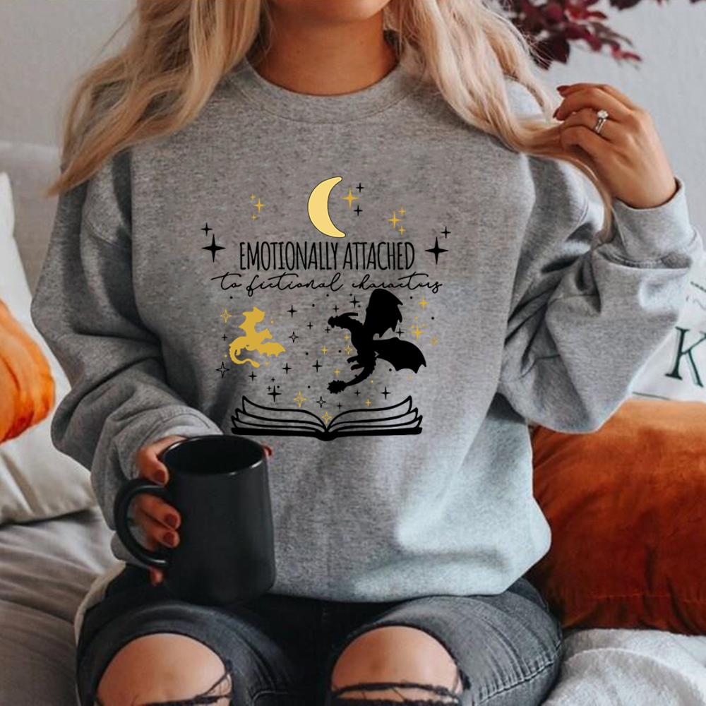 Emotionally Attached To Fictional Characters Sweatshirt Fourth Wing Dragon Sweatshirt Unisex Hoodies Vintage Long Sleeve Crewneck Sweatshirt