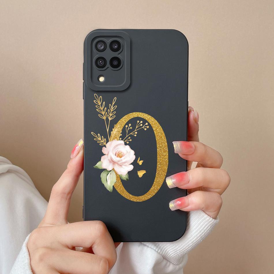 Elegant Case For Samsung M22 M32 4G 5G Rose Letter Phone Shell Lens Protective Cover For Galaxy M32 M22 Liquid Silicone Bumper