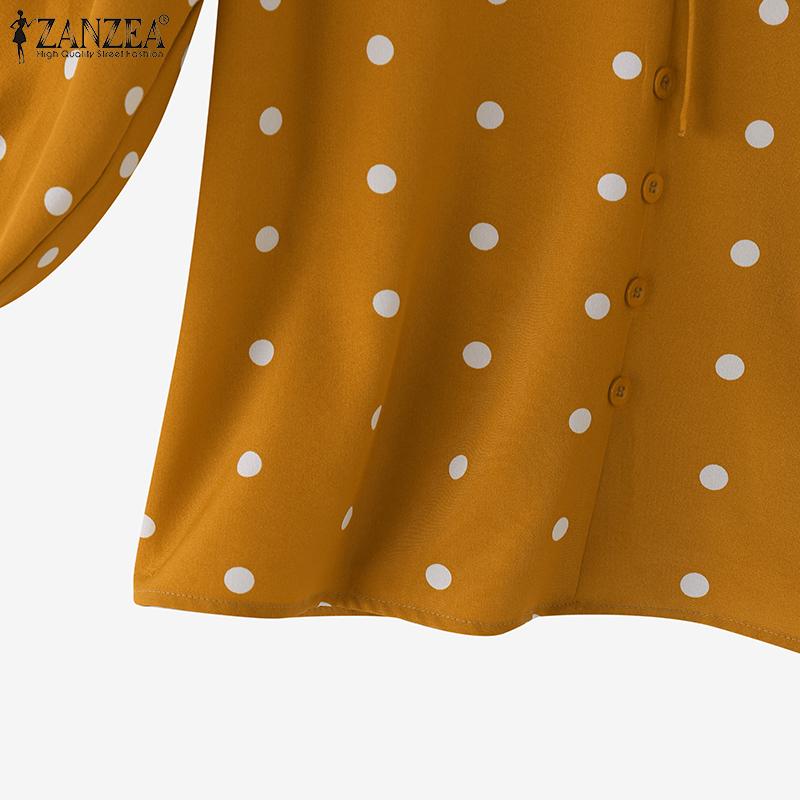 ZANZEA Женские летние рубашки с V-образным вырезом и рукавом 3/4 в горошек