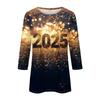 Женская мода повседневная новогодняя принтованная круглая горловина с рукавом три четверти топ Новый год 2025