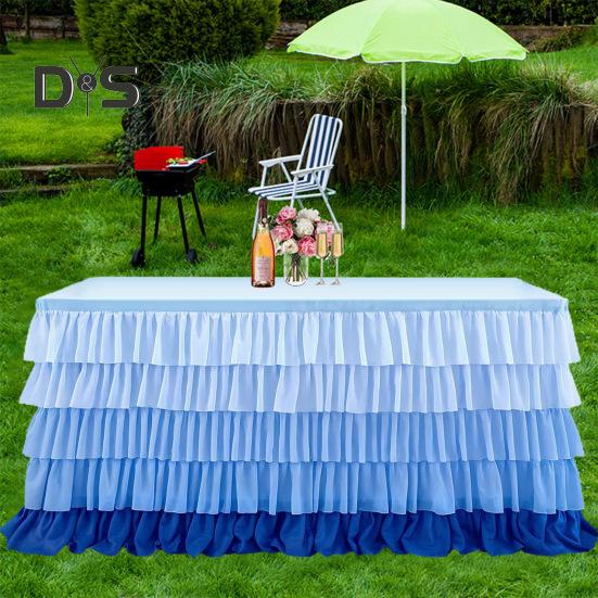 Table Skirt for Rectangle And Round Table Multi-layer Ruffle Reusable Gradient Rainbow Color Beach Parties Ceremony Birthday Party Decoration Table