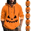 Halloween Printed Hooded Men's Oversized Drawstring Button Hoodie