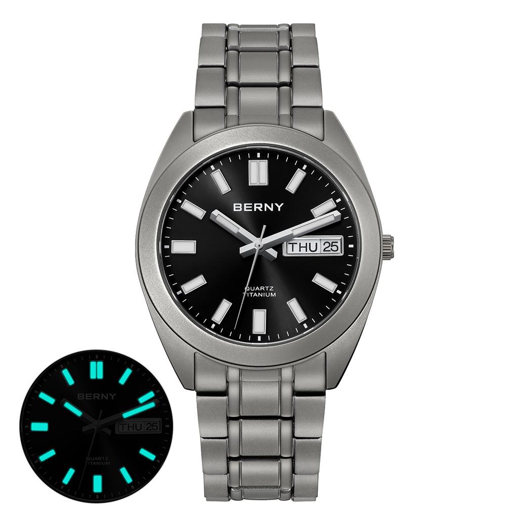 BERNY Full Titanium Watch for Men Supper Light Luminous Sapphire 10ATM Waterproof Sport Field Calendar Top Quartz Men's Watches
