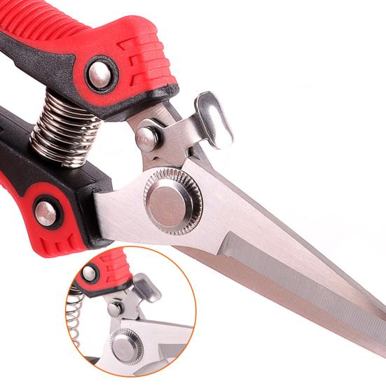 Ножницы для обрезки с острым лезвием, зубчатый край, предохранительный замок, пружина отскока, эргономичные ножницы для обрезки с заостренной головкой, товары для дома