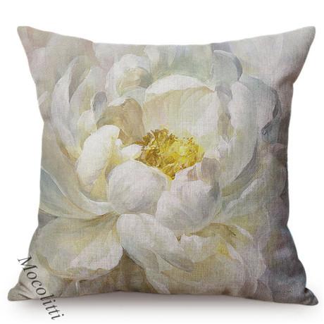 White Flowers Oil Painting Art Anemone Peony Magnolia Blossom Design Spring Garden Decorative Pillows Cover Sofa Cushion Cover