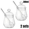 1/2set Glass Honey Jar with Lid & Stirring Rod 300ml Heat-Resistant Honey Pot for Serving Syrup Sugar Storage Home Kitchen Essen