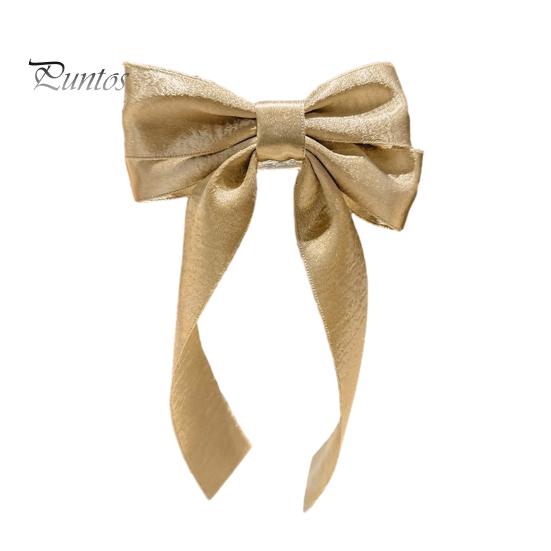 Hairpin Clip French Style Satin Long Ribbon Bow Decor Anti-slip Teeth Smooth Edge Back Head Hair Strong Clamping Force Versatile