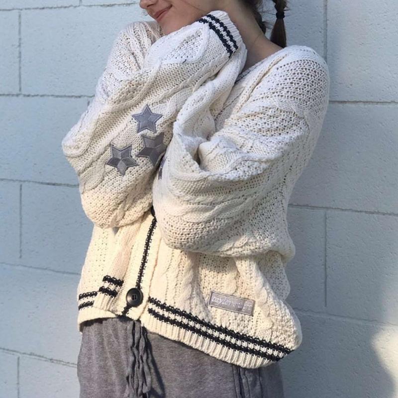 GMXIA Женский осенне-зимний вязаный вышитый кардиган Temperament Aging Loose Casual Sweater