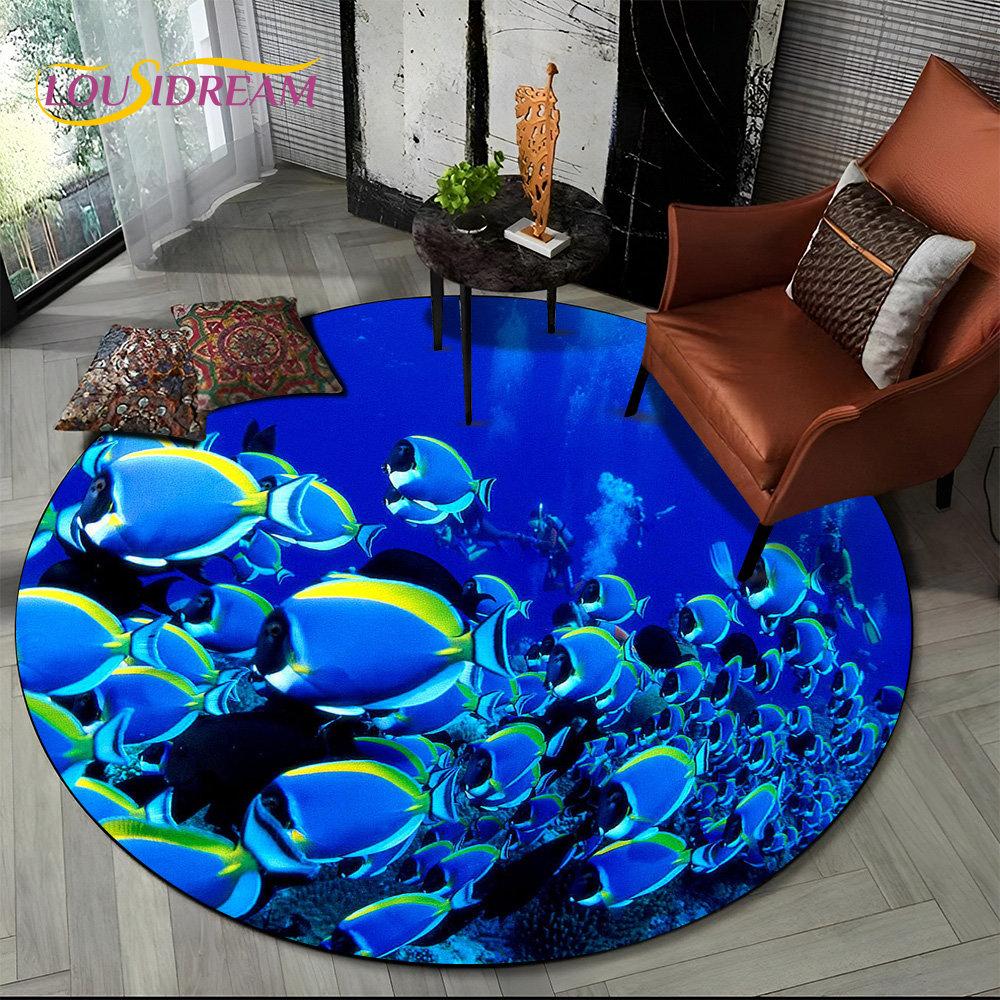 3D морское дно, подводный мир, дельфин, черепаха, круглый коврик, ковер для гостиной, спальни, диван, декор для игровой комнаты, нескользящий напольный коврик