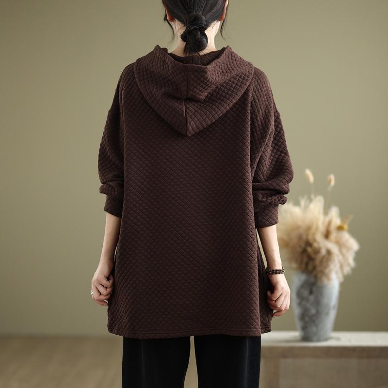 DIMANAF 2024 Autumn Vintage Pullovers Tops Women Plaid Clothing Hoodies Sweatshirts Oversize Loose Casual