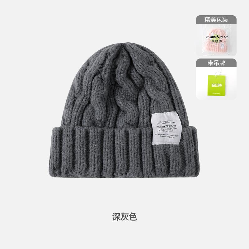 Solid color twist wool hat female autumn and winter student warm ear protection knitted hat couple versatile cold hat