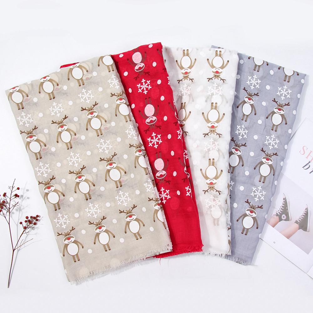 Women Christmas Festive Winter Deer Print Warm Winter Snow Flake Scarf