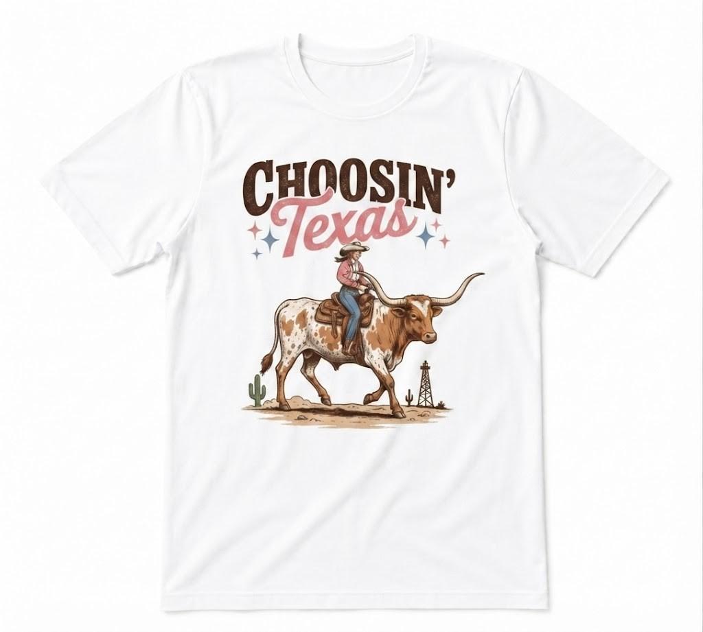 Choosin' Texas Cowboy Longhorn Western Ranch Unisex Tee White T-shirt