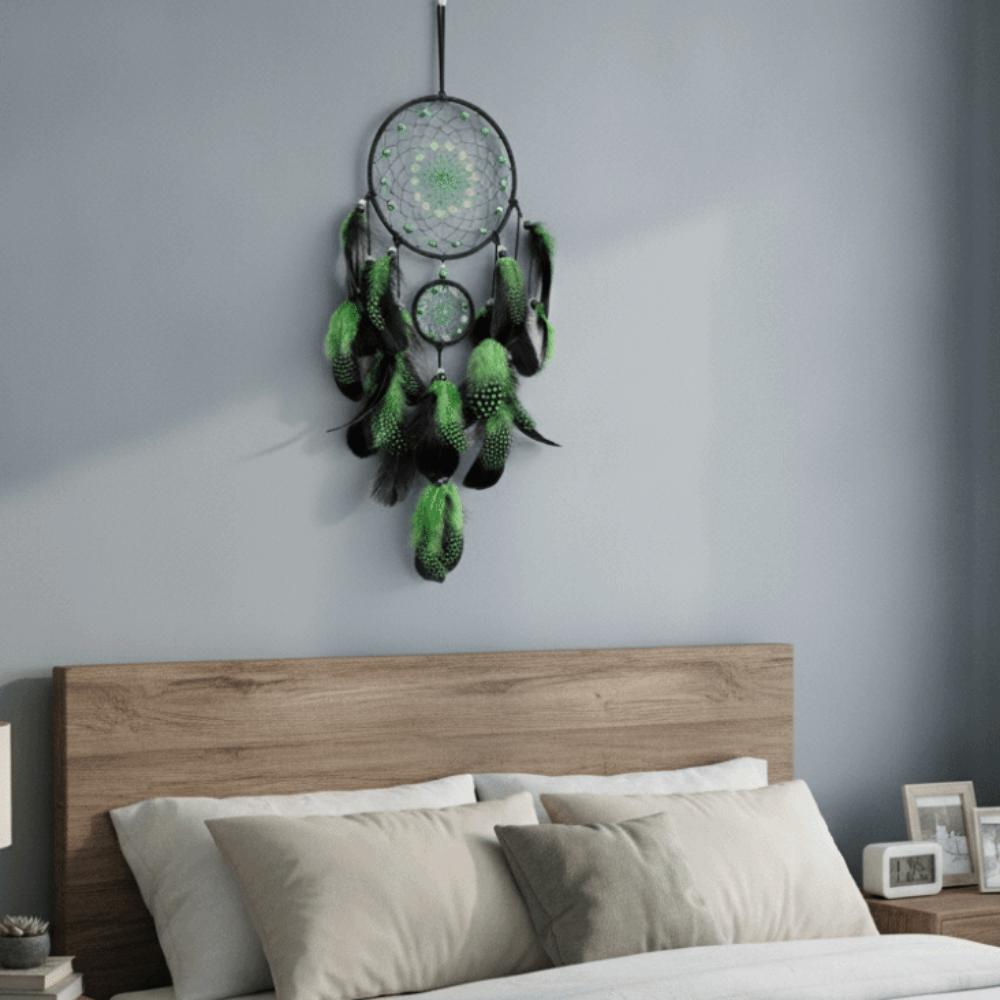 Hand-woven Luminous Bead Dream Catcher Colorful Feather Wall Pendant Feather Wind Chime Gift
