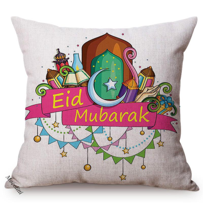 Muslim Ramadan Kareem Sofa Decoration Pillow Case Islamic Festival Eid Mubarak Style Cotton Linen Cushion Cover 45X45Cm
