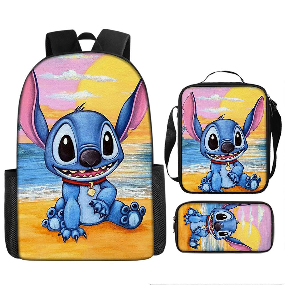 Stitch Backpack Set 3-Piece Lilo & Stitch School Backpack Insulated Lunch Bag Pencil Case Oxford Cloth Large Capacity
