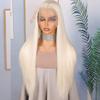 Professional  Soft Preplucked Ash Blonde White 26Inch 180Density Straight Lace Front Wig Synthetic With Baby Hair Glueless Daily Wear Wigs