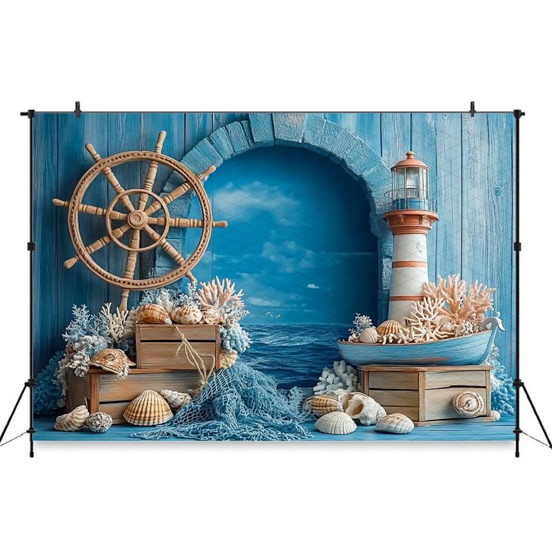Mocsicka Фотофон День Рождения Дети Baby Shower Портретный Фон Синяя Часовая Башня Парусник Узоры Декор Фотостудия