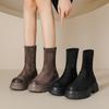 Women's Retro Elastic Suede Short Boots - Autumn/Winter British Style with Thick Soles