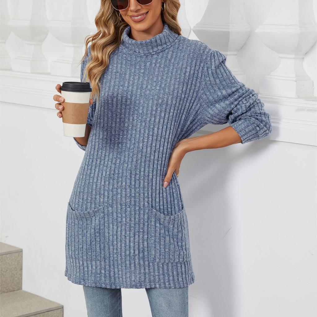 HNXC Женская мода, повседневный однотонный принт, осень-зима, свободные свитера с длинным рукавом и высоким воротом