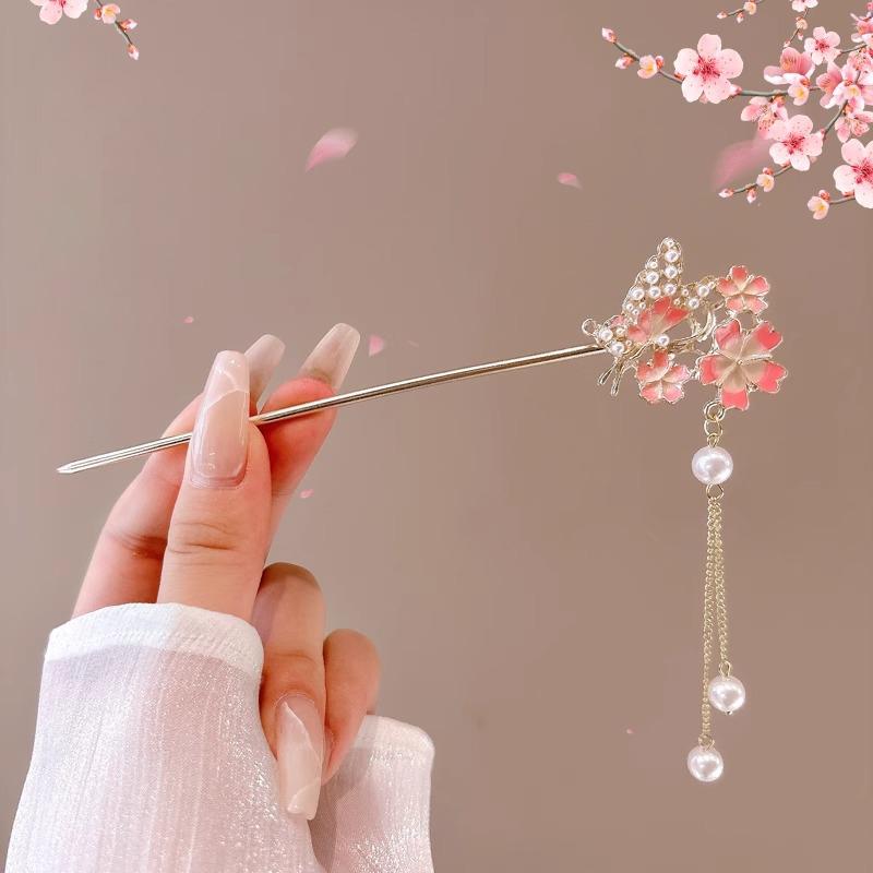 Romantic Chinese Style Hair Accessories For Women Girls Sweet Versatile Flower Tassel Hairpin Simple High-End Hair Stick Gifts