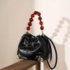 2024 Chinese Style Cowhide Beaded Bag: Hand-Grabbed Flower, Pleated Blessing Design, Convertible Handheld Shoulder Crossbody for Women.